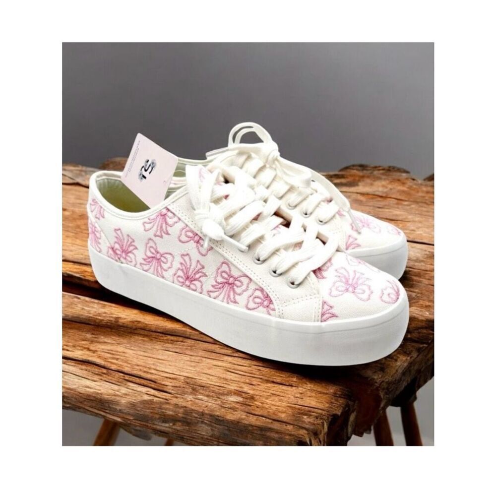 NWT Gorgeous SINCERELY JULES 6 Canvas White & Pink Bow Print COQUETTE Sneakers